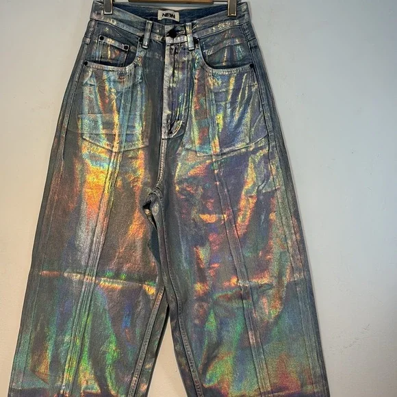 Neon Denim Leroi Coated iridescent Wide-Leg Jean size 25 NWT - Picture 6 of 13